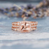 7mm Cushion Cut Halo Morganite Ring Engagement Ring Set