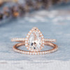 6*8mm Pear Cut White Topaz Engagement Ring Set Bridal Set