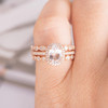 3psc 6*8mm Oval Cut Morganite Diamond Wedding Engagement Ring Set