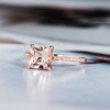 Antique Wedding Diamond Halo 7mm Princess Cut Morganite Ring