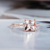 Antique Wedding Diamond Halo 7mm Princess Cut Morganite Ring