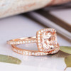 Wedding Diamond 7mm Cushion Cut Morganite Engagement Ring Set