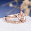  6*9mm Pear Cut Morganite Engagement Ring Set