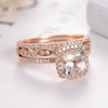 7mm Cuhion Cut Morganite Bridal Set Eternity Band Stacking Dainty Halo 