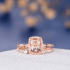 7*9mm Cushion Cut Morganite Art Deco Eternity Retro Halo Anniversary