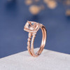 7*9mm Cushion Cut Morganite Art Deco Eternity Retro Halo Anniversary