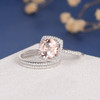 Rose Gold 9mm Cushion Cut Diamond Wedding Morganite Ring Set