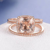 Rose Gold 9mm Cushion Cut Diamond Wedding Morganite Ring Set