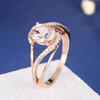 6*8mm Oval Cut  Morganite Split Shank Curved Diamond Halo Anniversary Ring