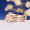 7mm Round Flower Morganite Rose Gold Wedding Ring Set 3 psc