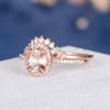 6*8mm Oval Cut Morganite  Eternity Retro Halo Engagement Ring