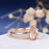  6*9mm Pear Cut Morganite Engagement Full Eternity Pave Band Ring Set