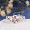 8mm Cushion Cut Morganite Infinity Diamond Pave Halo Promise Ring