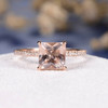 7mm Princess Cut Morganite Ring Antique Wedding Diamond Halo 