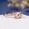 7mm Princess Cut Morganite Ring Antique Wedding Diamond Halo 