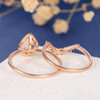 White Gold  6*8mm Pear Cut  Morganite Halo Diamond  Wedding Ring Set 