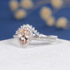 White Gold  6*8mm Pear Cut  Morganite Halo Diamond  Wedding Ring Set 