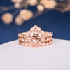 7mm Cushion Cut Morganite Halo Diamond  Bridal Set Retro 3pcs