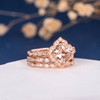 7mm Cushion Cut Morganite Halo Diamond  Bridal Set Retro 3pcs