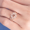 7mm Cushion Cut Morganite Halo Diamond  Bridal Set Retro 3pcs