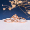 7mm Cushion Cut Morganite Halo Diamond  Bridal Set Retro 3pcs