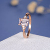 5*7mm Emerald Cut  Morganite Diamond Micro Pave  Engagement Ring
