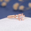 5*7mm Emerald Cut  Morganite Diamond Micro Pave  Engagement Ring