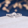 White Gold  5*7mm Oval Cut Moissanite Flower Retro Bridal Ring 