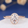 6*8mm Oval Cut Moissanite Diamond Halo Half Eternity Engagement Ring 