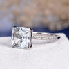 9mm Cushion Cut  Aquamarine Pave Diamond Eternity  Engagement Ring