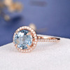 8mm Round Aquamarine Diamond Halo Engagement Ring