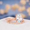 7*9mm Oval Cut Aquamarine Eternity Diamond Engagement Ring Set