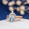 7*9mm Oval Cut Aquamarine Unique Engagement Ring Set