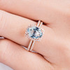 7*9mm Oval Aquamarine Eternity Diamond Pave Engagement Ring Set