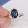 6*8mm Oval Cut London Blue Topaz Diamond Halo Engagement Ring 