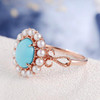 Antique Turquoise Art Deco Akoya Pearl Halo Engagement Ring