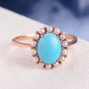  Turquoise Cluster Flower Antique Akoya Pearl Halo Engagement Ring