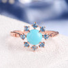 Unique Turquoise Ring Rose Gold Flower Antique Cluster Engagement Ring