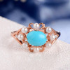 6*8mm Turquoise Halo Akoya Pearl Diamond Split Shank Engagement Ring