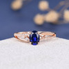 White Gold  5*7mm Oval Lab Sapphire Unique Curved Engagement Ring 