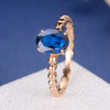 6*8mm Oval Lab Sapphire Beaded Eternity Engagement Ring 