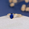 Yellow Gold 5*7mm Oval Lab Sapphire Diamond Cluster Engagement Ring 