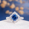 7mm Cushion Cut Lab Sapphire Art Deco Engagement Ring