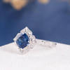 7mm Cushion Cut Lab Sapphire Art Deco Engagement Ring