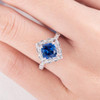 7mm Cushion Cut Lab Sapphire Art Deco Engagement Ring