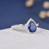 White Gold 6*8mm Pear Shaped Lab Sapphire Ring Antique Engagement Ring 