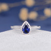 White Gold 6*8mm Pear Shaped Lab Sapphire Ring Antique Engagement Ring 