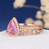 6*8mm Pear Natural Pink Sapphire Dainty Engagement Ring Set