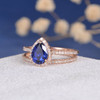 6*8mm Pear Lab Sapphire Full Eternity Wedding Band  Bridal Set