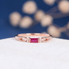 Dainty Baguette Ruby Diamond Cluster Rose Gold Engagement Ring